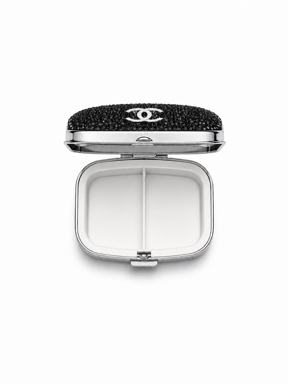 Chanel Black Crystal CC Travel Pill Case Silver Compact with Box - Picture 5 of 7